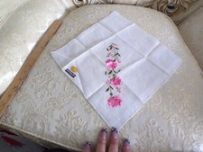 VTG New Hankie Pink Flowered All Cotton Cocktail Size Made in Switzerland
