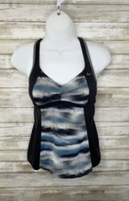 Nike Swim Tankini Top Racerback Black Blue Multi Padded Bra Women's Small EUC