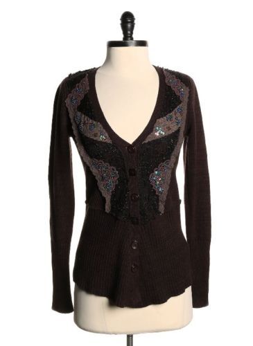 Free People Brown Silk Lace Sequin 