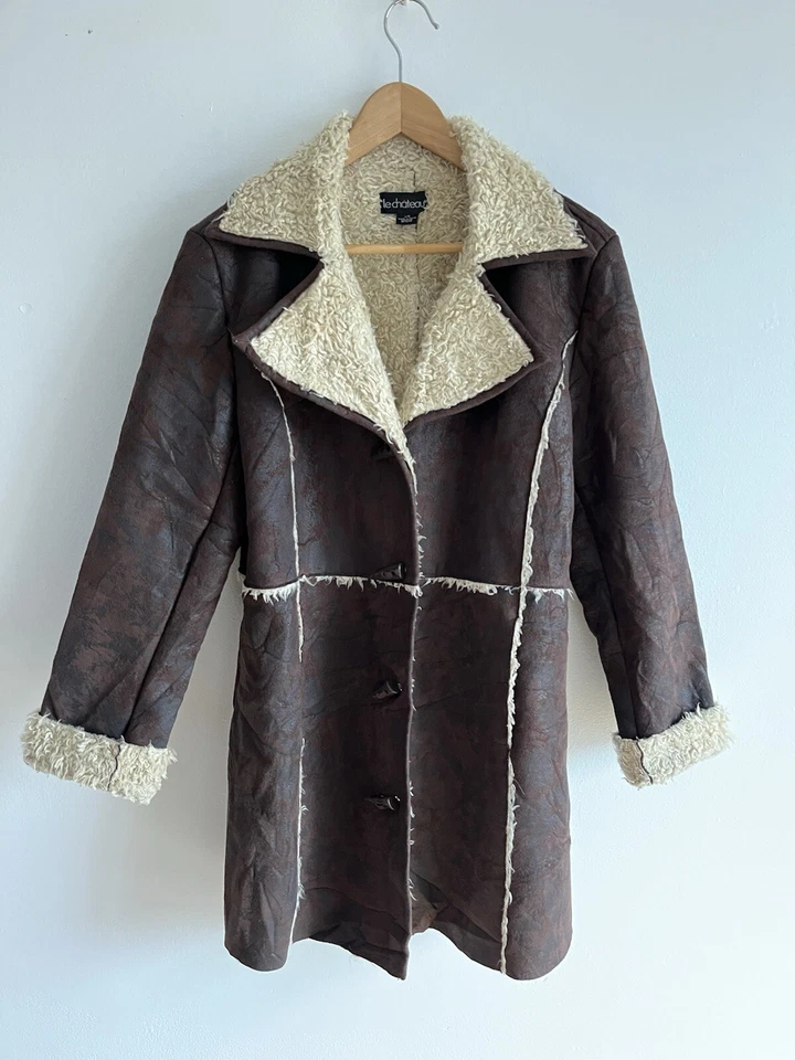 Abrigo Y2K Le Chateau Penny Lane imitación cuero piel talla L marrón oscuro longitud media Foto 3 de 4