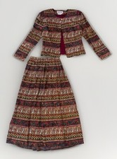 VTG Maggy London 80s Paisley Gold  Red 100 Silk Jacket Skirt Suit Set Sz 6