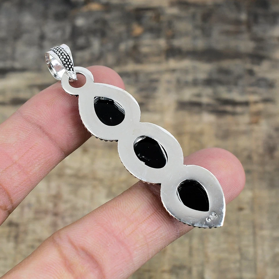 Pendente In Argento Sterling 925 Fatto A Mano In Onice Nero Per Natale - Immagine 4 di 4