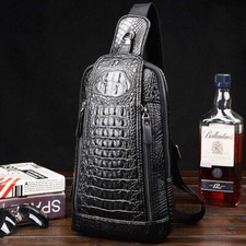 Men's Leather Crocodile Pattern Sling Shoulder Bag Crossbody Bags Clutch Wallet