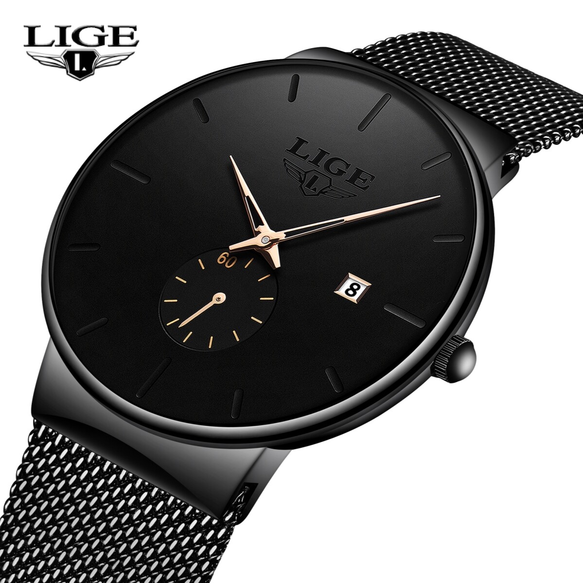 Montre Luxe Homme Noir Maille Milanaise Cadran Épuré et Haute Précision