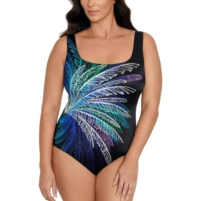 Swim Solutions Blue Palm In Palm Firework Print One-Piece