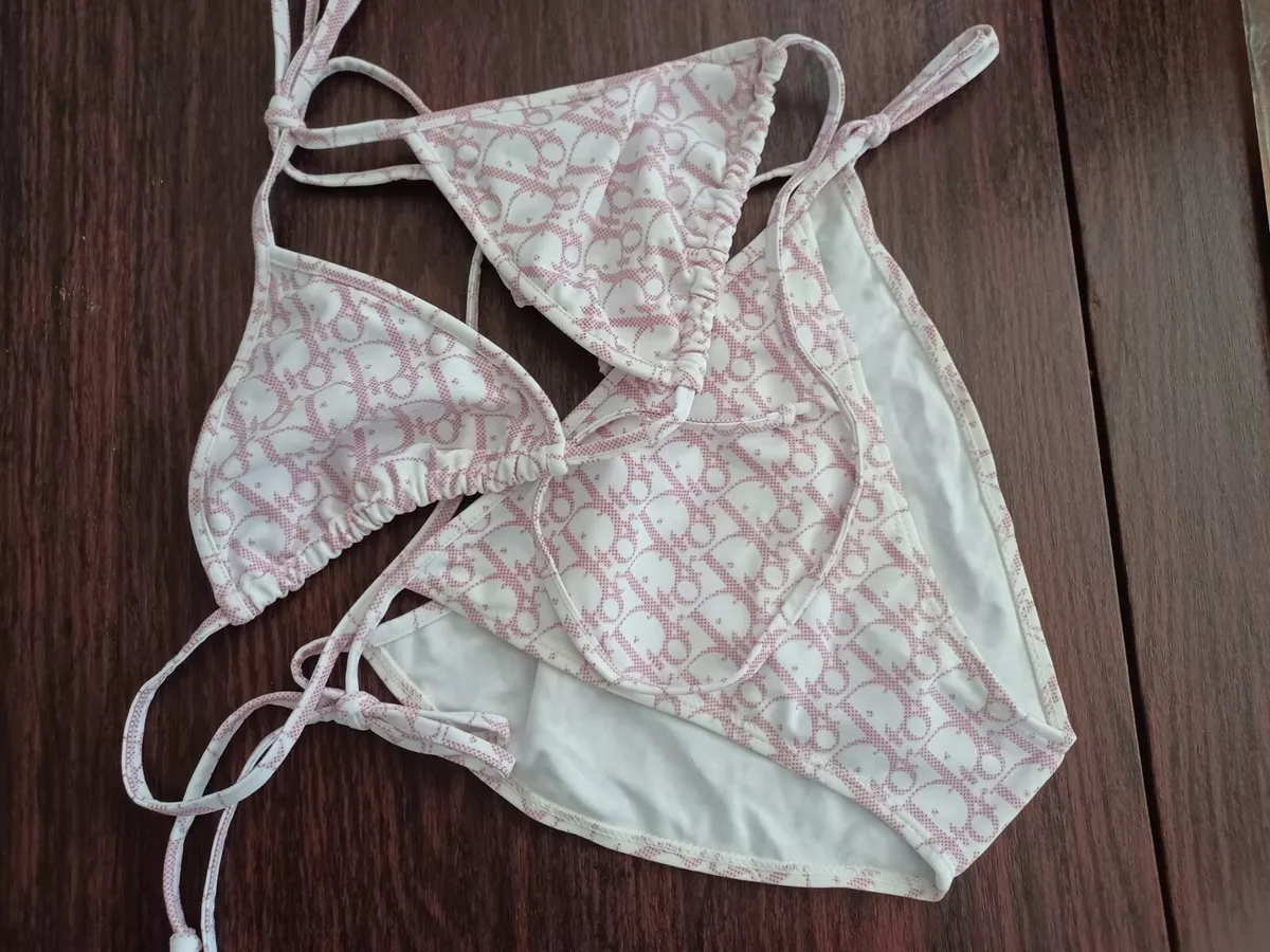 Christian Dior Pink Dots Monogram Pattern Two Pieces Bikini Swimsuit Size XL