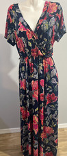 Eloges Women XL Long Maxi Dress Floral Navy Blue Pink Floral Elastic Waist