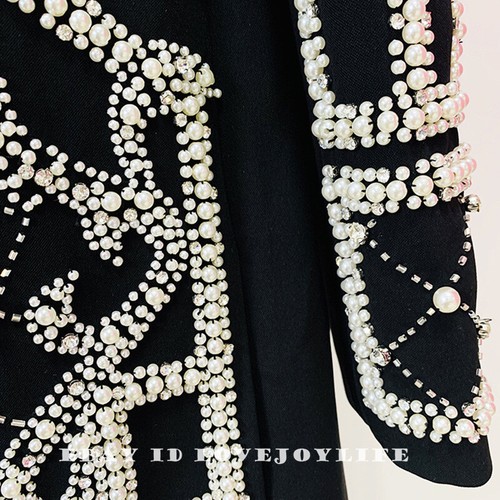 New Handmade Mini Blazer Black Dress Long Elegant Embroidered Jacket Beaded - Picture 14 of 23
