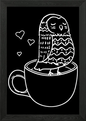Minimalistische Kaffee Eule gerahmtes Wandbild Poster Leinwanddruck Bild