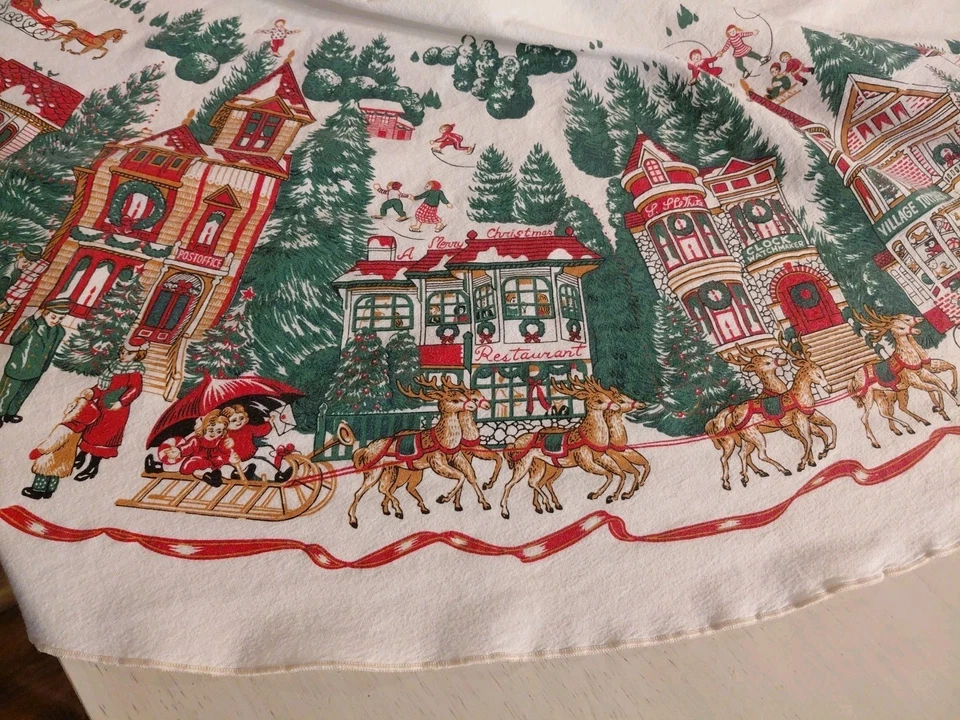 De colección MCM Mantel de Navidad Victoriano Pueblo Wilton Court REDONDO Vacaciones Foto 4 de 4