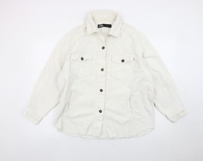Zara Damen Jacke weiß Baumwolle Cord Größe S Freizeit Knopfleiste