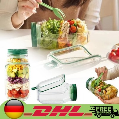 Portable Leakproof Salad Jar Plastic Mason Jar W/Side Opening Fruit Storage Box