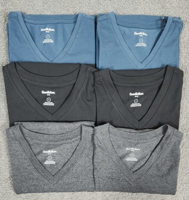 Men's V Neck T Shirts Size SMALL ''6 Pack'' Blue Gray Black Goodfellow & Co.