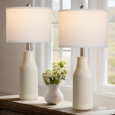 Beige Modern Farmhouse Ceramic Table Lamps Set of 2 with LED Bulbs
