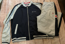 Mens Vtg Champion 2 pc Track Suit Pants zip up Jacket Gray blue M L