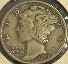 *1943 P Mercury Dime 90% SILVER **FREE SHIPPING**