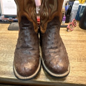 Ariat Brown Ostrich Leather Western Cowboy Boots Side Zip US 10.5