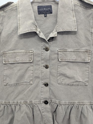 Lucky Brand Jacket Womens XL Green Military Ruffle Hem Cotton Linen Button Front - Bild 3 von 9