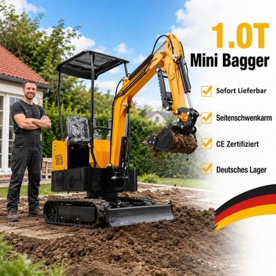 1,0t Minibagger Diesel Bagger 9,5kW Kompaktbagger Raupenbagger Kleinbagger Lader