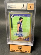 2018 DONRUSS OPTIC ROOKIE AUTOGRAPHS GOLD 10/10 - RC #121 - MARK ANDREWS - BGS 9