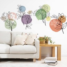 Boho Modern Abstract Wall Art Decals Simple Plant Flower Color Wall Stickers ...