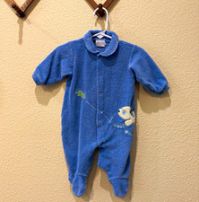 Vintage Carter s Baby Unisex Infant 3-6M Blue Terry Footed Snap Coverall Animals