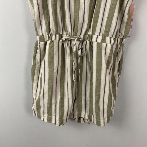 CI SONO Serena Romper Size Medium Green Stripe Drawstring Waist Linen Blend - Picture 3 of 11