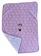 Disney Minnie Mouse Baby Blanket Pink Flowers Embroidered Floral