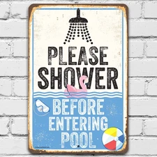 Please Shower Before Entering Pool Metal Sign Funny Swimming Pool Wall Art