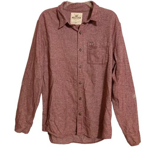 Hollister Shirt Men Large Red Herringbone Button Soft Fleece-Feel Outdoor Spring - Picture 1 of 9