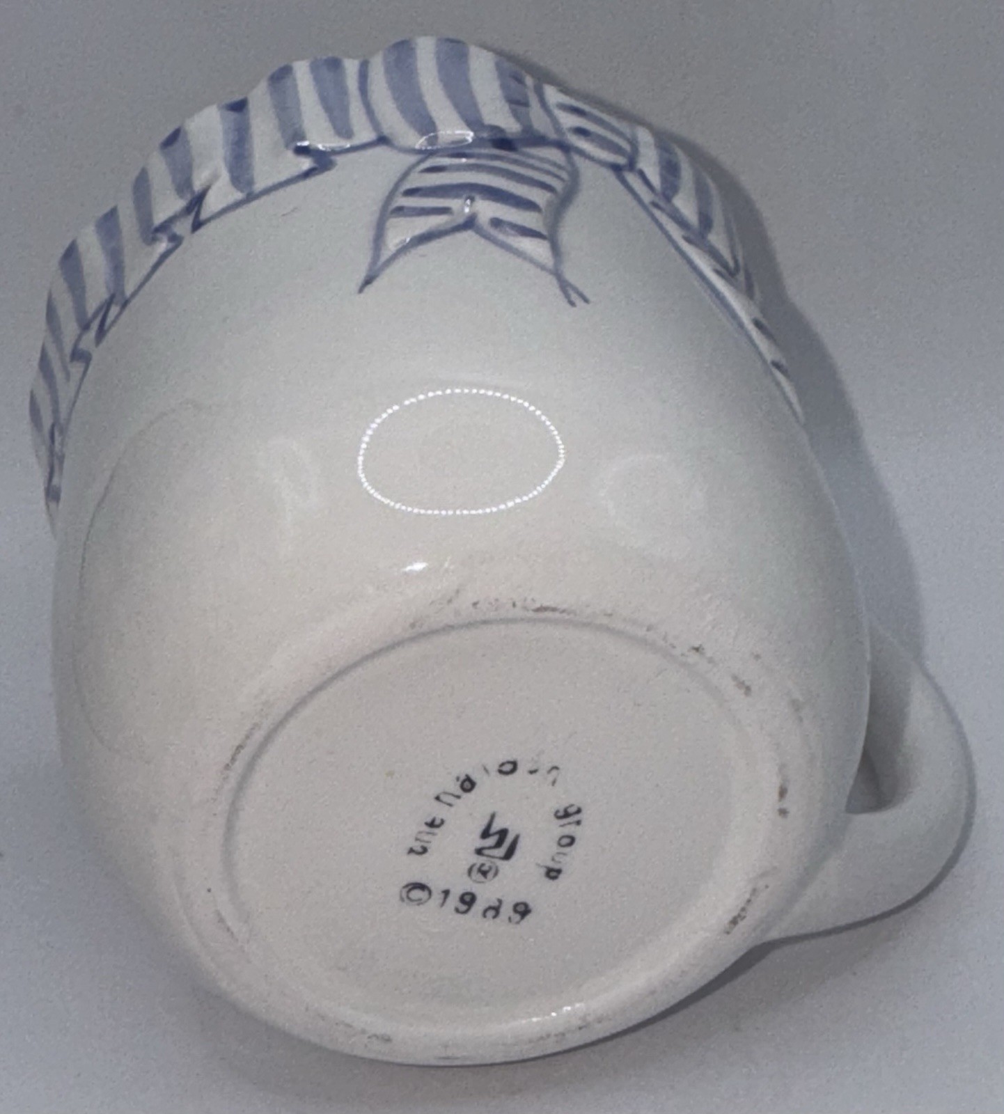 The Haldon Group Plate & Cup Set Blue White Stripes Ribbon Bow 1990 Vintage