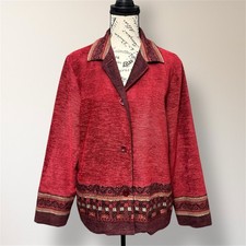 Vintage Coldwater Creek M Red Wool Blend Textured Jacket Blazer Button Front
