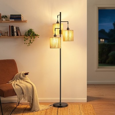 EDISHINE Tall Tree Floor Lamp with Stepless Dimmer, Removable Rattan Shades