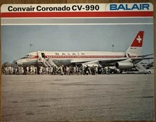 1970s BALAIR AIRLINES of Switzerland CV990 CORONADO PROMO BROCHURE VINTAGE