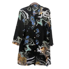 CITRON Santa Monica Black Floral Japanese Robe Blouse Top   Women's Size Medium