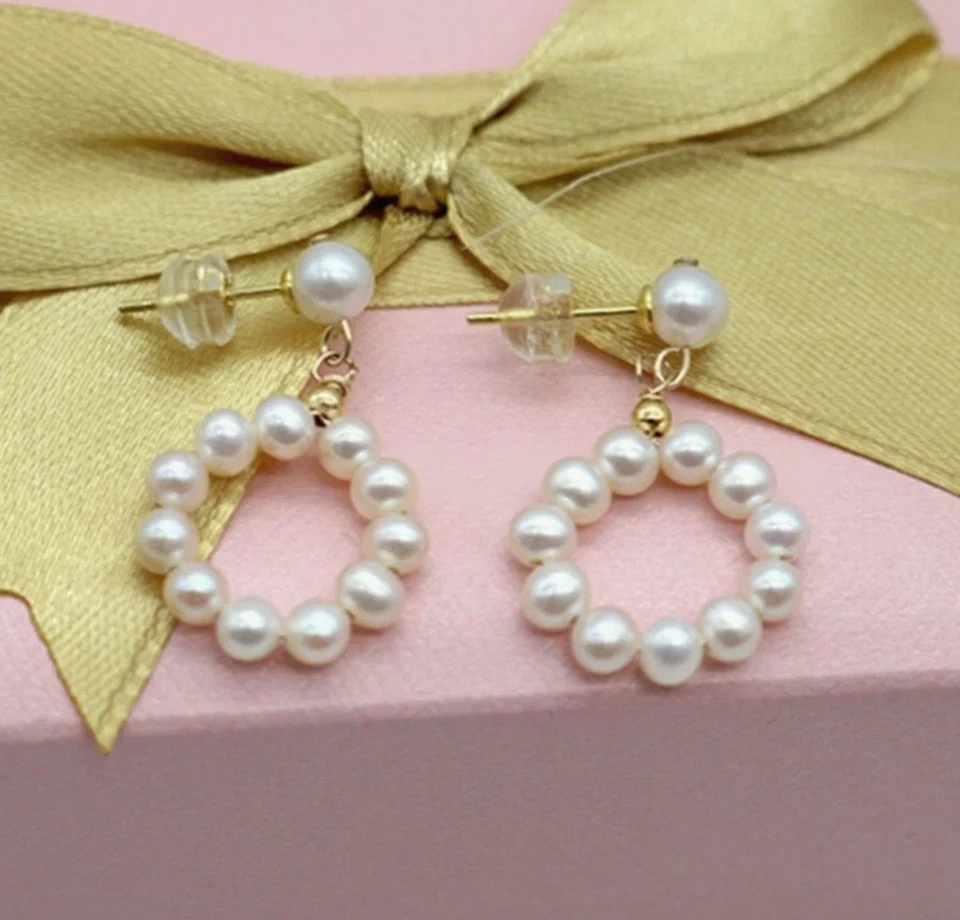 华丽 AAA+ 真天然 Akoya 白色圆形珍珠耳环 14k 金色 F — 第 2/3 张图片