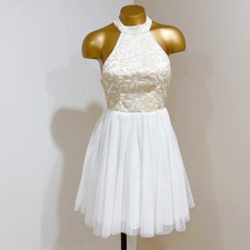 Sequin Hearts Juniors White Gold Halter Tulle Skirt Evening Prom Dress Size 1