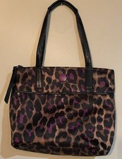 Coach Leopard Print Brown Purple Black Tote Zip Closure Women Designer Bag