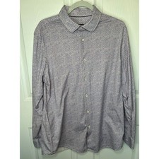 Bugatchi OoohCotton Men's Dress Shirt Long Sleeve Red Dot Print Pattern - Size L