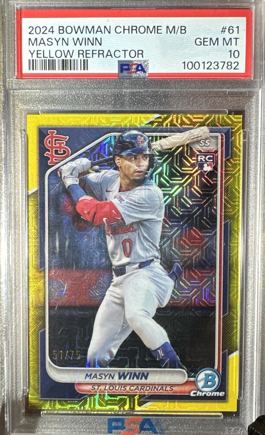 2024 Bowman Chrome Mega Masyn Winn PSA 10 #61 Yellow Refractor #/75 Rookie RC