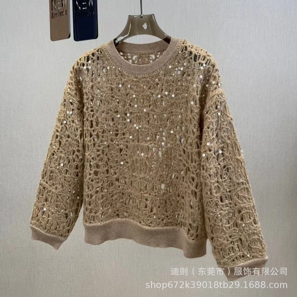 Suéter Brunello Cucinelli Mujer Equineado Hueco Elegante Cuello Redondo Tejido Foto 4 de 4