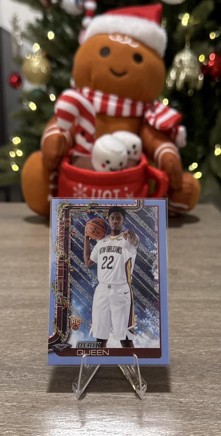 2025-26 Topps Holiday #H173 Derik Queen Light Blue and White Glitter Holiday