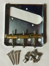 Genuine Fender American Chrome Telecaster 3 Saddle Tele Bridge set Ferrules