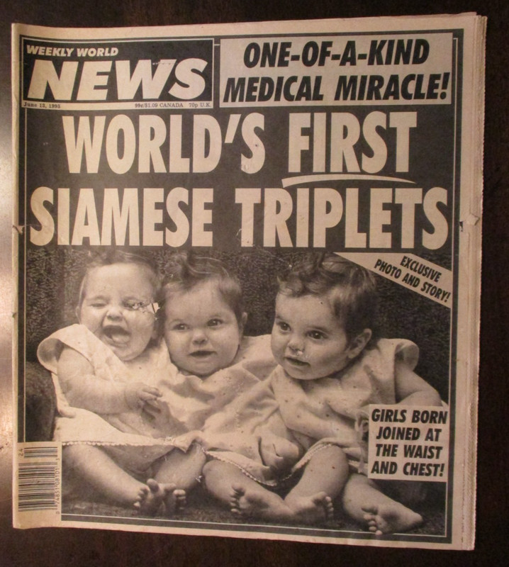 WEEKLY WORLD NEWS TABLOID MAGAZINE JUNE 13, 1995 WORLD'S FIRST SIAMESE TRIPLETS
