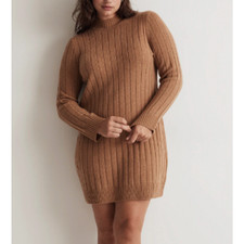 Madewell Women's Ribbed Mini Wool Blend Sweater Dress Heather Caramel Size L