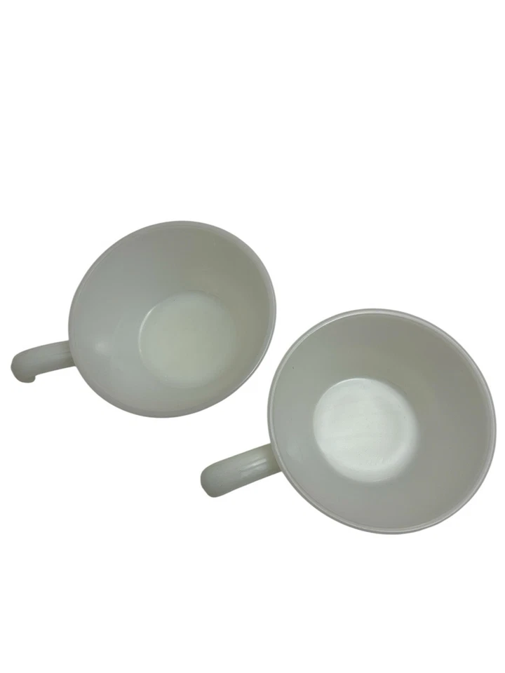 (2) Anchor Hocking Fire King Blanco Leche Vidrio Sopa Tazón Plato Mango Medio Centavo A4 Foto 4 de 4