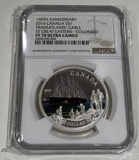 Canada 150th Anniversary Transatlantic Cable $20 Colorized Coin NGC PF-70 UC RCM