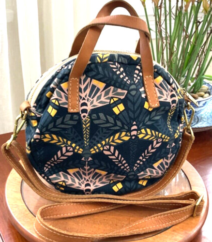 SSEKO Crossbody Bag Circle Round Handbag Canvas Leather Floral Fair Trade Uganda
