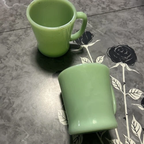 (2) Fire King D Handle Coffee Mugs Jadeite