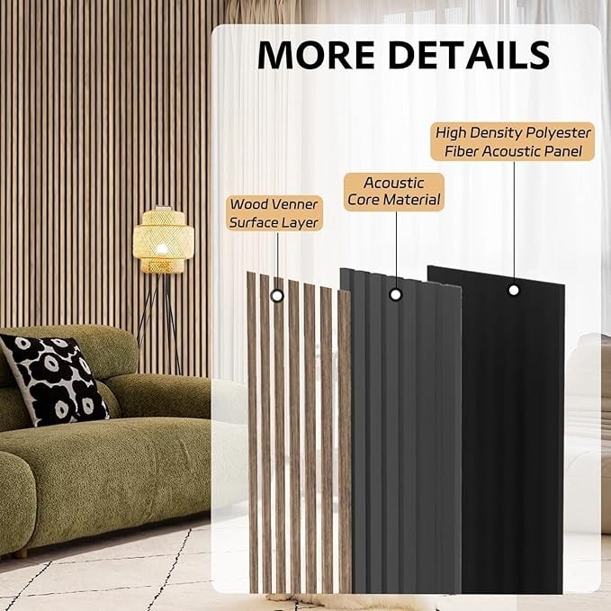 Wood Slat Panels for Wall 2-Piece 94.5 ×11 Acoustic Panels for Interior Walls